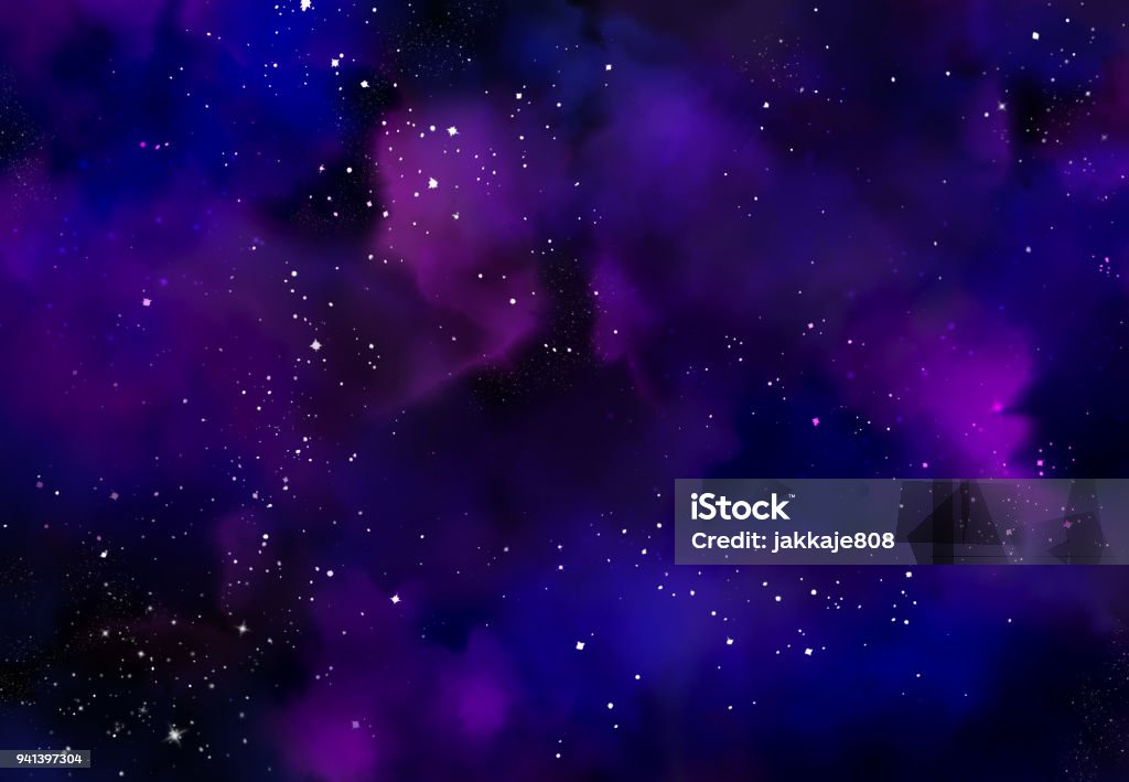 Abstract galaxy background Star field in galaxy space with nebula, abstract watercolor digital art painting for texture background Purple Stock Photo