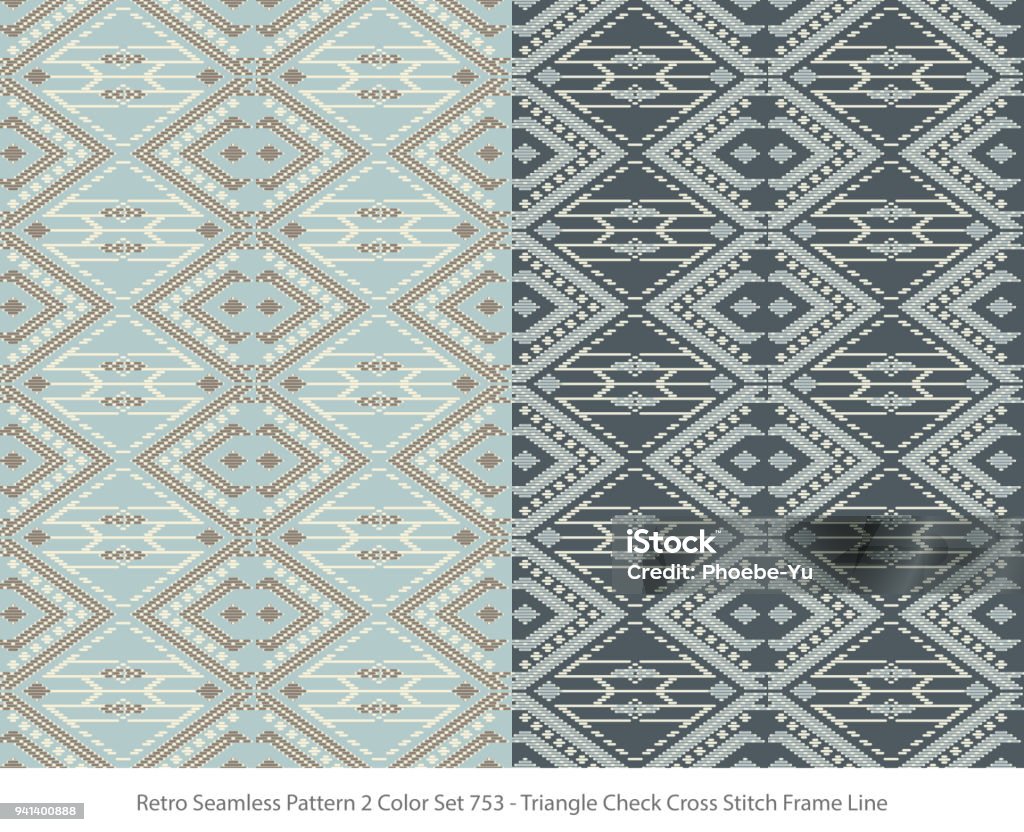 Triangle With Check Block Pattern Retro Seamless Pattern 2 Color Set Triangle Check Cross Stitch Frame ...