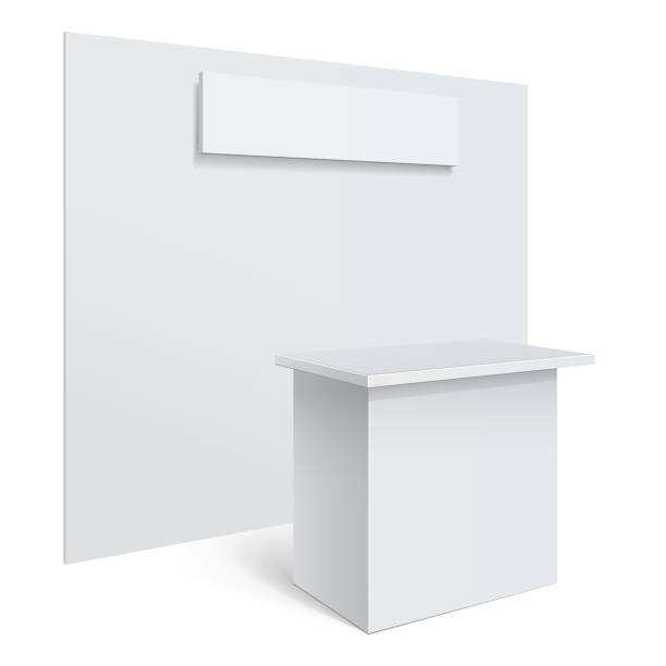 White reception or information desk. White reception or information desk. Isolated on the white background. MockUp Template For Your Design. Vector illustration. checkout stock illustrations