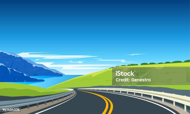 Turning Highway Banner Stock Illustration - Download Image Now - Road, Highway, Mountain