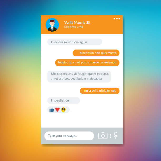 Mockup of mobile messenger Mockup of mobile messenger, screen app messenger template mobile on colorful background. phone text message mockup stock illustrations