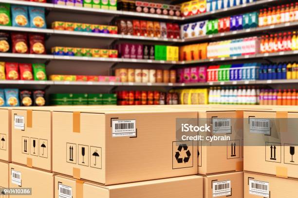Distribution Warehouse Logistics Packaged Parcels Ready For Shipment And Delivery Stock Photo - Download Image Now