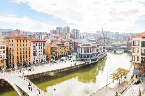bilbao old town views with Ribera market at background, spain