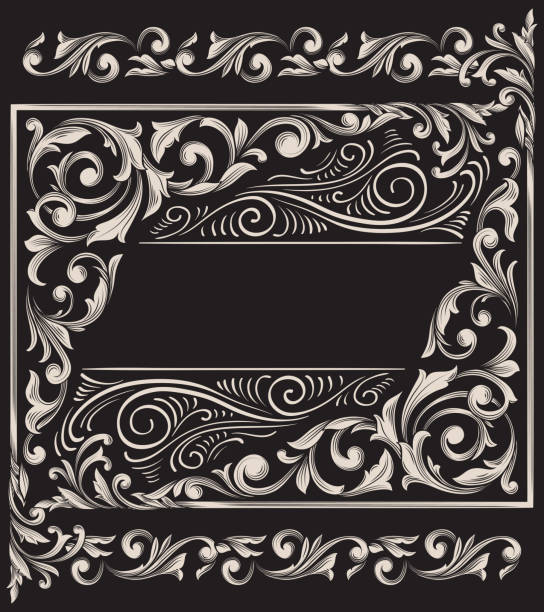 ilustrações, clipart, desenhos animados e ícones de design vintage decorativo ornamentais - ellipse frame ornate scroll shape