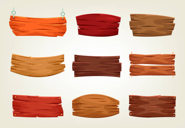 illustrazioni stock, clip art, cartoni animati e icone di tendenza di set di segni in legno retrò isolati per la ricerca del sentiero - legname