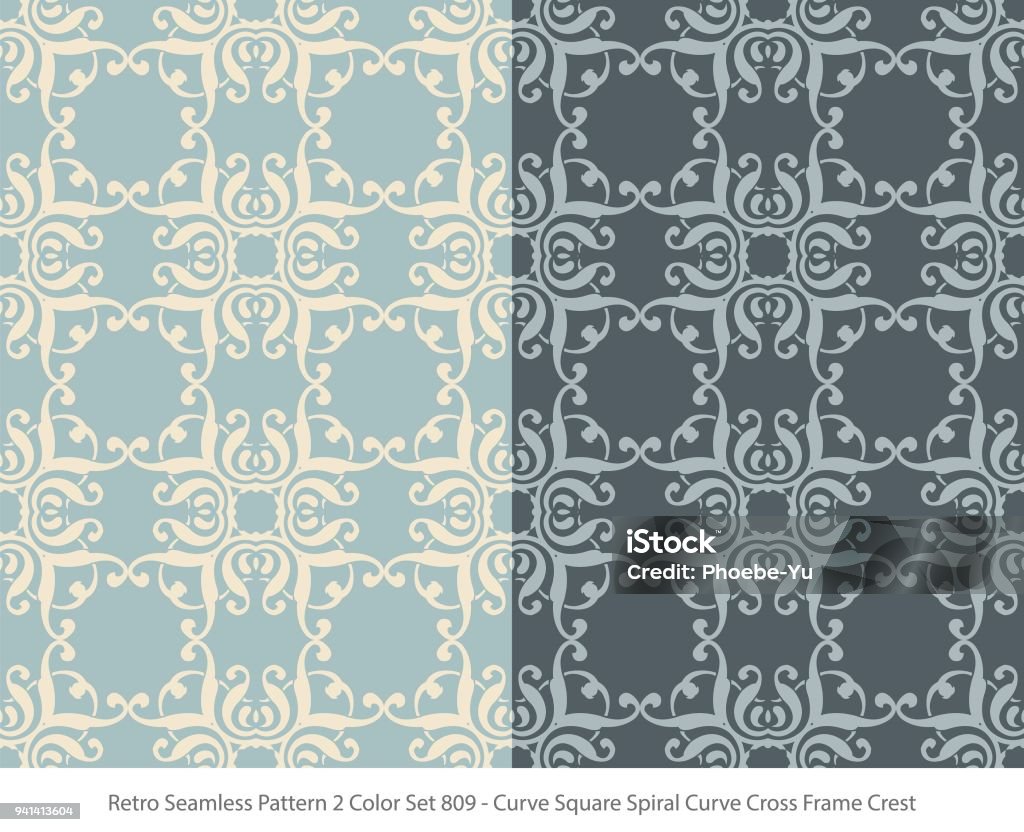 Retro Seamless Pattern 2 Color Set Curve Square Spiral Curve Cross ...