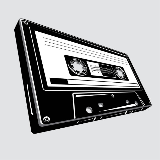 Black and white audio cassette decorative vector artwork audio cassette illustrations stock illustrations