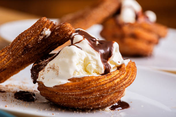 Churros basket with ice cream