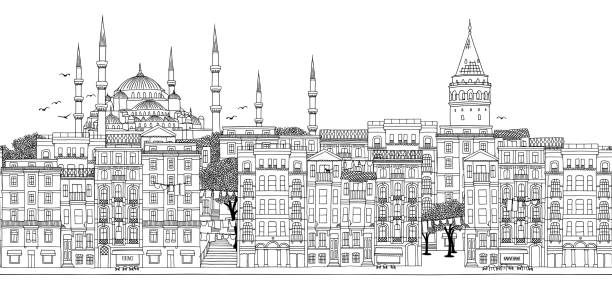 Seamless banner of Istanbul, Turkey vector art illustration