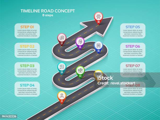 Ilustración de Isométrica Navegación Mapa Infográfico 8 Pasos Línea De Tiempo Concepto y más Vectores Libres de Derechos de Mapa de carretera