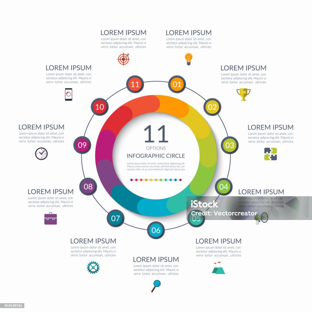 Infographic circle. 11 options, steps, parts. Business concept for diagram, graph, chart. Vector template Number 11 stock vector