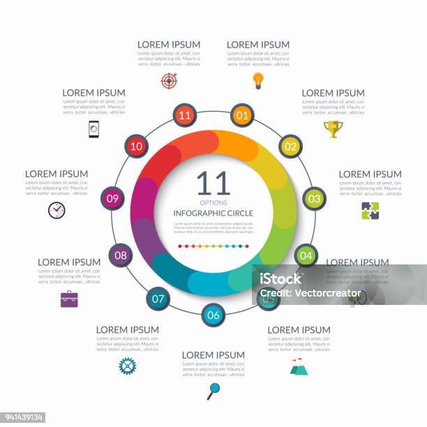 Infographic Circle 11 Options Steps Parts Business Concept For Diagram Graph Chart Vector Template Stock Illustration - Download Image Now