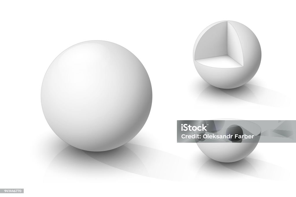 Sphère blanche, sphère tronquée et hémisphère - clipart vectoriel de Sphère libre de droits