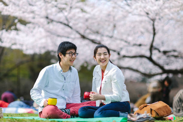 istock Japanese couple having picnic in spring 941449410