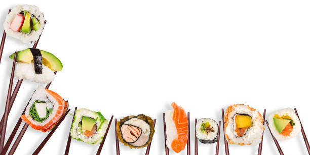 istock Traditional japanese sushi pieces on rustic concrete background 941450750