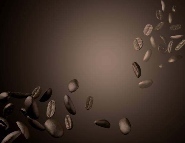 Coffee beans on dark brown background.