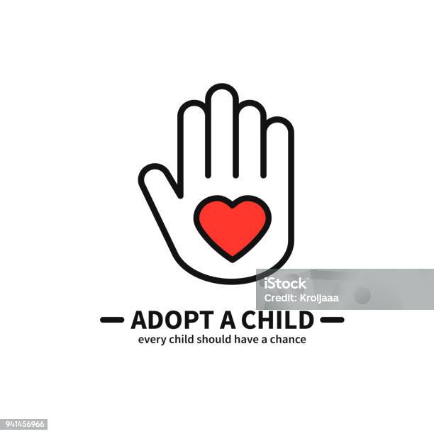 Adopt A Child Hand With Heart Line Icon Volunteer Help Care Protection Support Theme Child Adoption Sign And Symbol Stock Illustration - Download Image Now