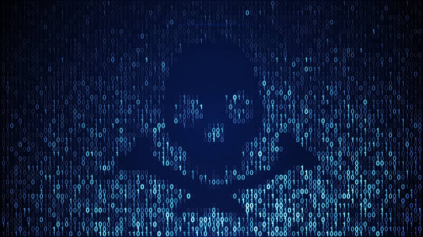 Blue skull shape of binary code on screen Blue skull shape of binary code on screen. Internet piracy and online security concept. Computer generated raster illustration craster stock pictures, royalty-free photos & images