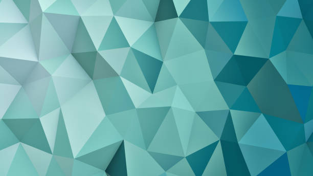 Low poly geometric cyan surface 3D render Low poly geometric cyan surface. Computer generated abstract background. 3D render craster stock pictures, royalty-free photos & images