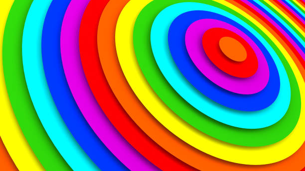 rainbow gradient concentric rings 3d rendering - spectrum concentric three dimensional shape light imagens e fotografias de stock