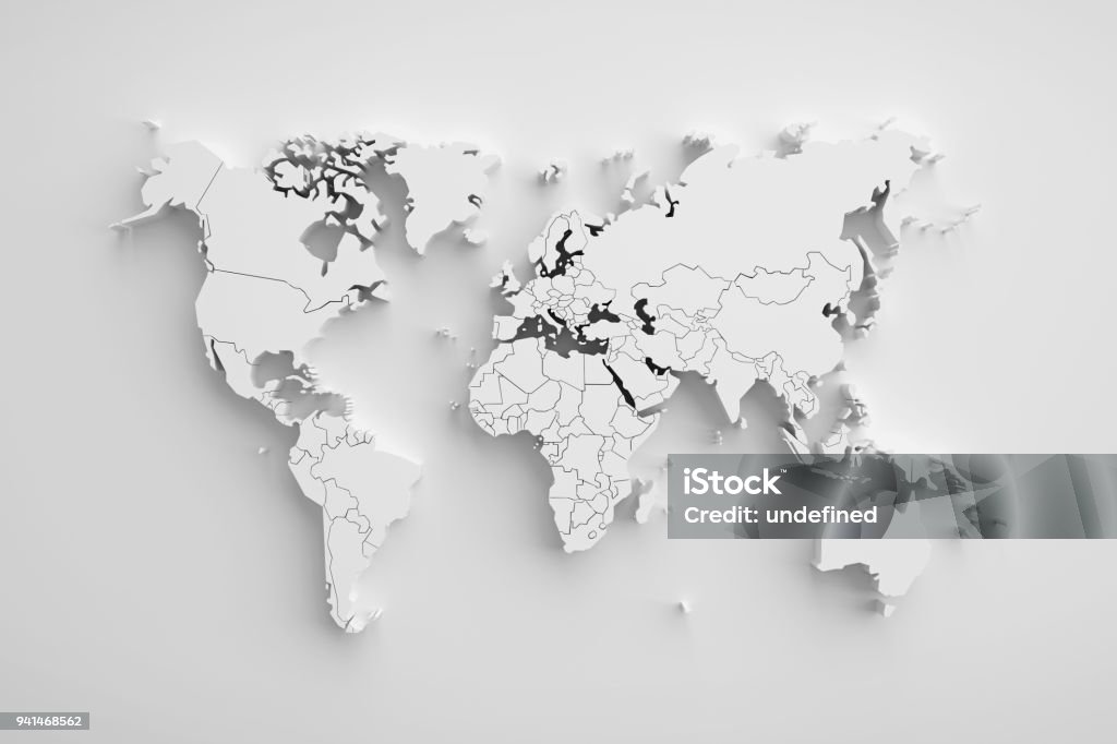 White paper earth 3d map. World Map Stock Photo