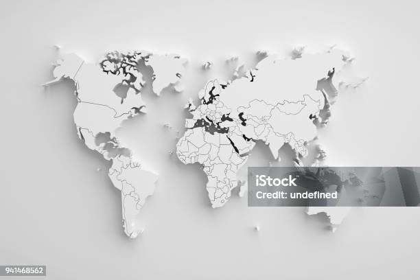 White Paper Earth 3d Map Stock Photo - Download Image Now - World Map, Map, Three Dimensional