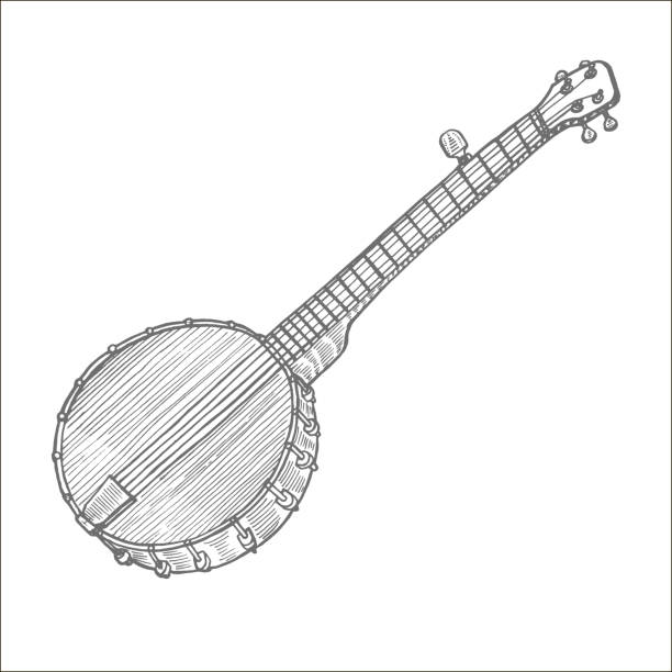 ilustrações, clipart, desenhos animados e ícones de banjo em estilo desenhado à mão - folk music audio