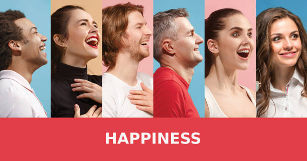 The collage of surprised people