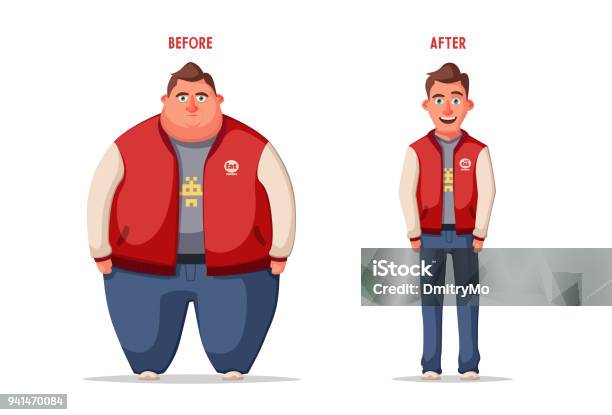 Sad Fat Man Obese Character Fatboy Cartoon Vector Illustration Stock Illustration - Download Image Now