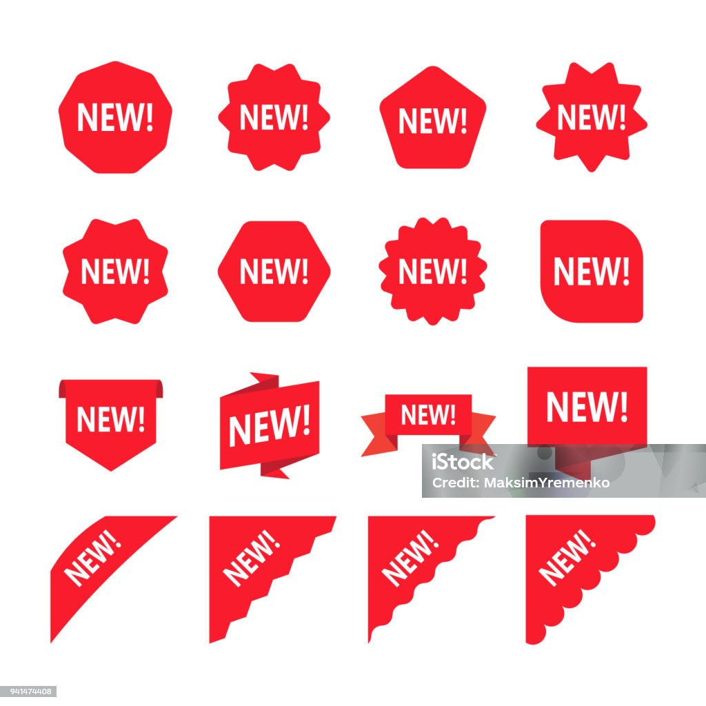 Red promotion labels with word new. Set of new sticker. Red promotion labels with word new. Set of new sticker. Vector illustration. Isolated on white background New stock vector