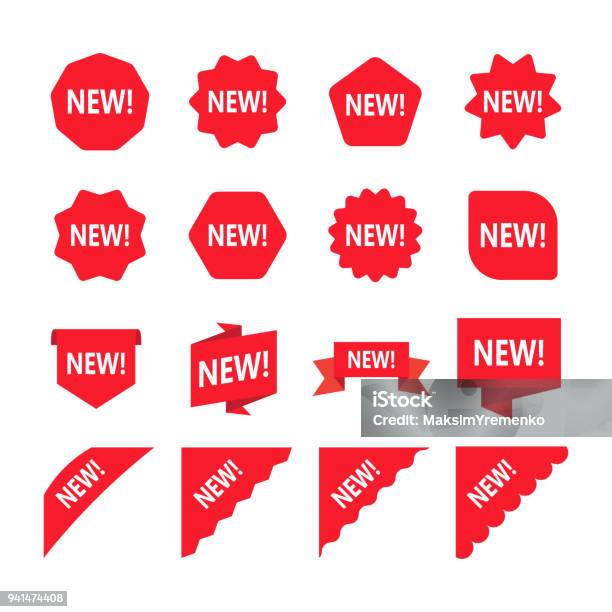 Red Promotion Labels With Word New Set Of New Sticker Stock Illustration - Download Image Now