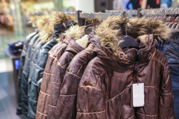 Winter Coats on a Hangers in Store