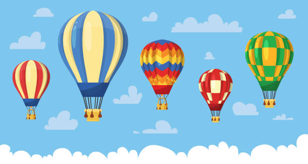 illustrations, cliparts, dessins animés et icônes de plat de montgolfière - blowing a balloon