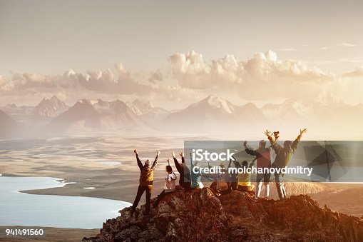 istock Big group of people success mountain top 941491560