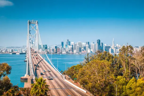 Photo of San Francisco skyline with Oakland Bay Bridge, California, USA