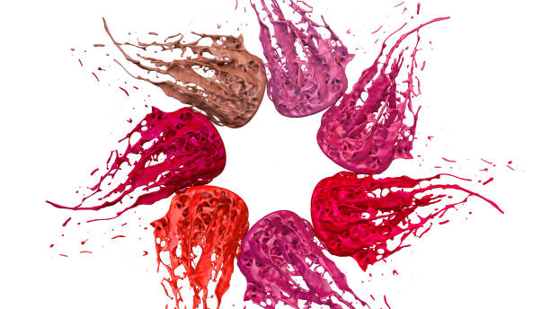 istock paints dance on white background. Simulation of 3d splashes of ink on a musical speaker that play music. beautiful splashes as a bright background in ultra high quality. shades of red v22 941500270
