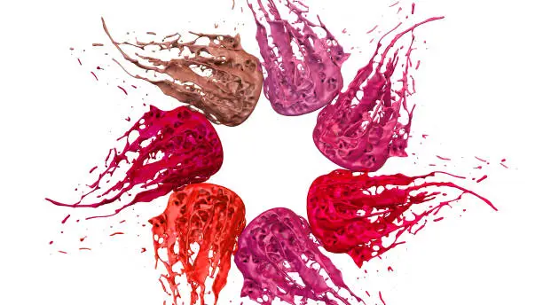 paints dance on white background. Simulation of 3d splashes of ink on a musical speaker that play music. beautiful splashes as a bright background in ultra high quality.
