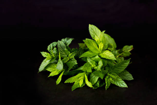 istock Mint leaves on a dark background. Buns with mint, melissa. 941500964
