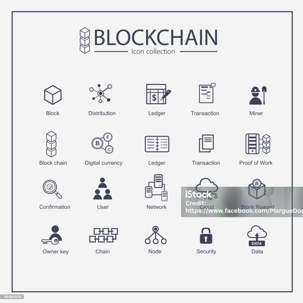 Block chain web icon set. information icon, analytics, cloud computing, block chain, block, Distribution, Ledger, Transaction icon Blockchain icon minimal design. Block connect data. Icon Symbol stock vector
