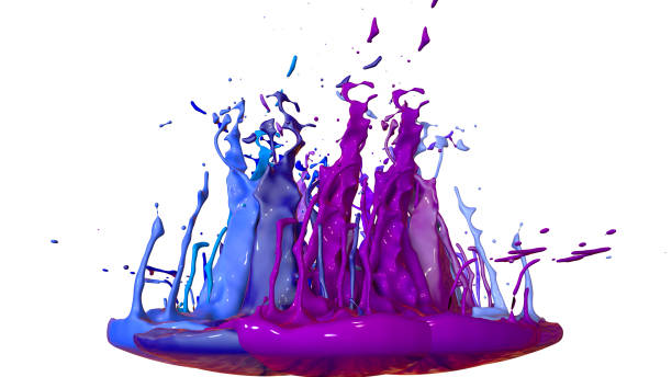 istock paints dance on white background. Simulation of 3d splashes of ink on a musical speaker that play music. beautiful splashes as a bright background in ultra high quality. shades of blue v35 941503848