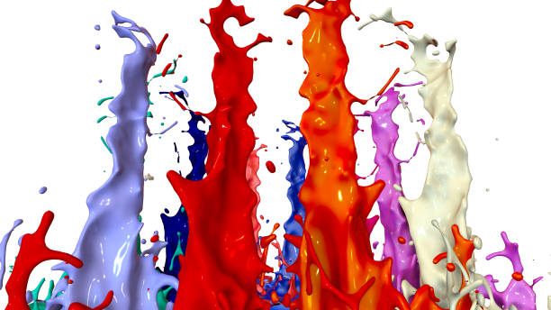istock paints dance on white background. Simulation of 3d splashes of ink on a musical speaker that play music. beautiful splashes as a bright background in ultra high quality. shades of red v 941504204