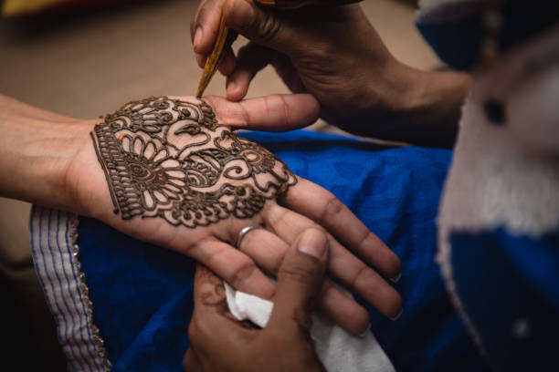 istock A woman drawing henna design on bride's hand. 941505230