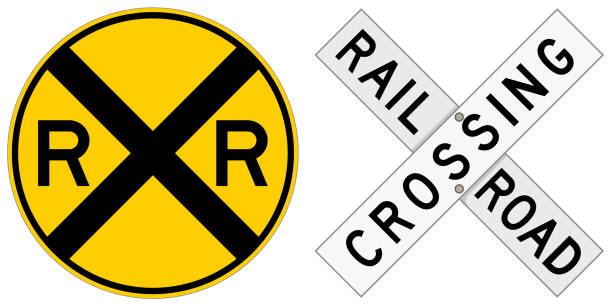 ilustrações de stock, clip art, desenhos animados e ícones de railroad crossing signs - railroad sign