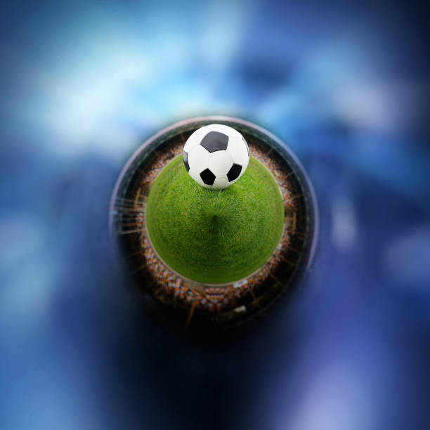 360 degree view of soccer ball on the field of stadium