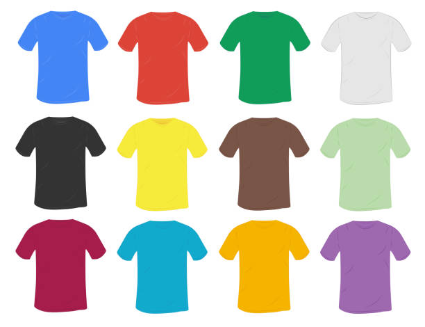 istock set of vector colorful blank t-shirt mockup with a round collar in a different style. isolated on white background. classic t-shirt design template 941512694