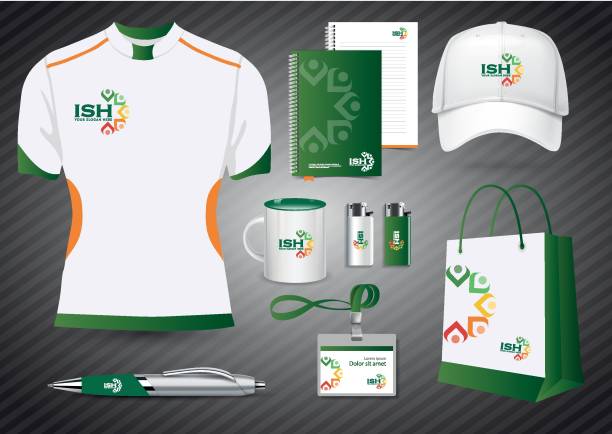istock Gift Items business corporate identity, Vector abstract Color promotional souvenirs design with origami elements for diagonal lines. link digital technology company Stationery set, 941514618