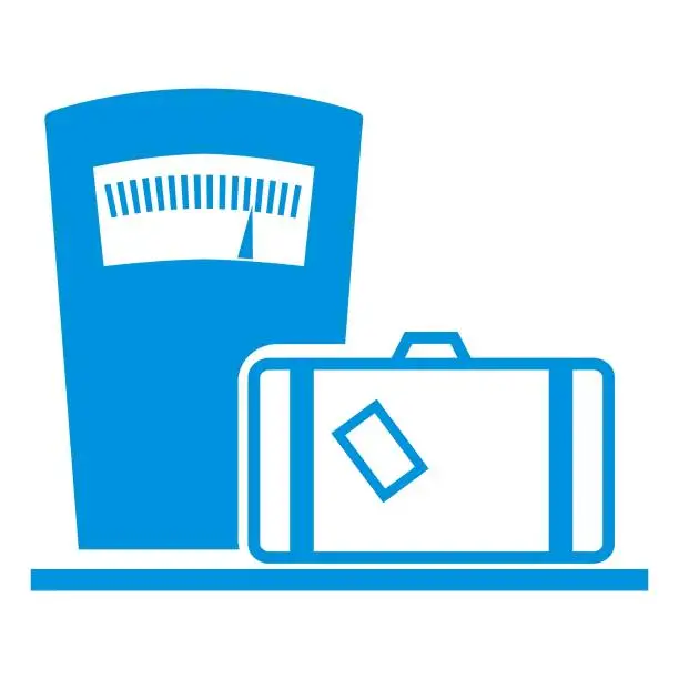 Vector illustration of weight and trunk, blue vector icon