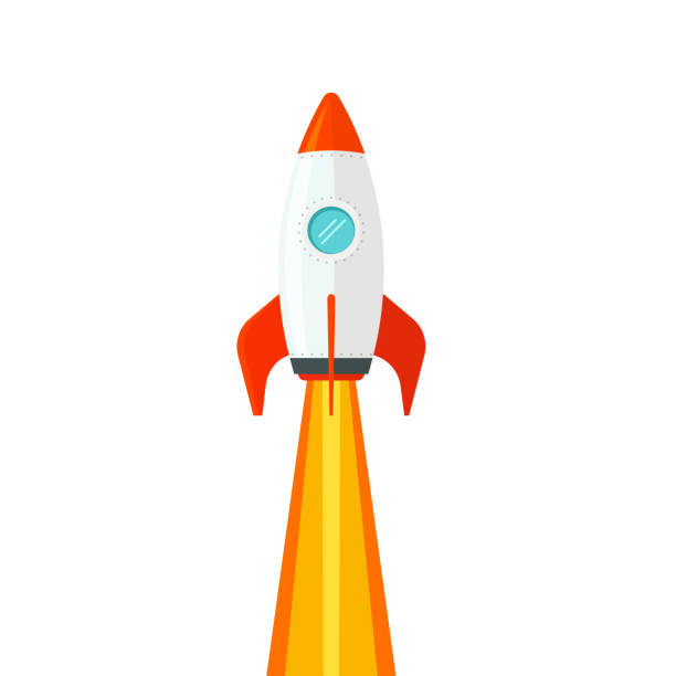 ракетный корабль, летающий изолированно на белом фоне векторной иллюстрации, плоский мультяшный дизайн запуска ракетоносного корабля, кли - missile stock illustrations
