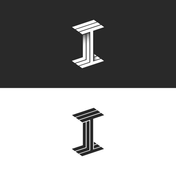 Letter I logo isometric symbol modern monogram, black and white parallel lines, linear style initial print for typography Letter I logo isometric symbol modern monogram, black and white parallel lines, linear style initial print for typography letter i logo stock illustrations