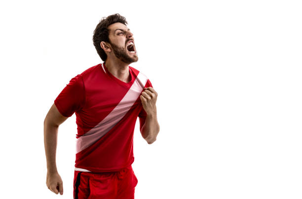 istock Peruvian athlete / fan celebrating on white background 941526544